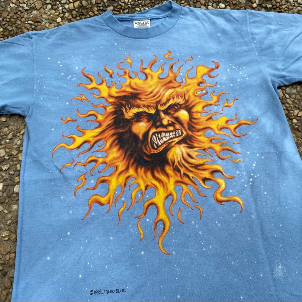 Vintage Liquid Blue Sun And Moon T Shirt Mens Size Medium Blue Graphic All Over